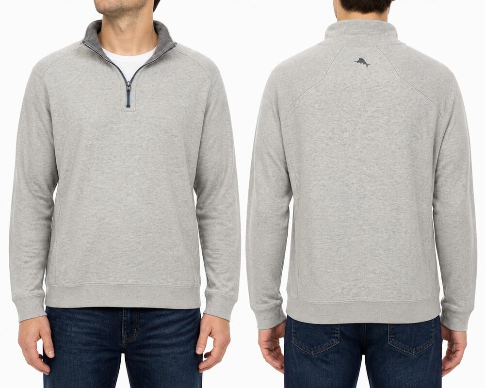Tommy Bahama Men's Reversible Gray 100% Cotton Quarter 1/4-Zip Sweater M Coastal